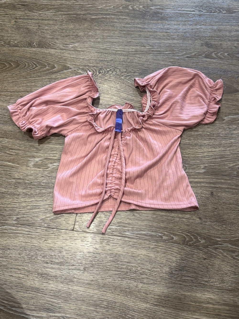 H&M Dusty Rose Ruched Puff-Sleeve Crop Top